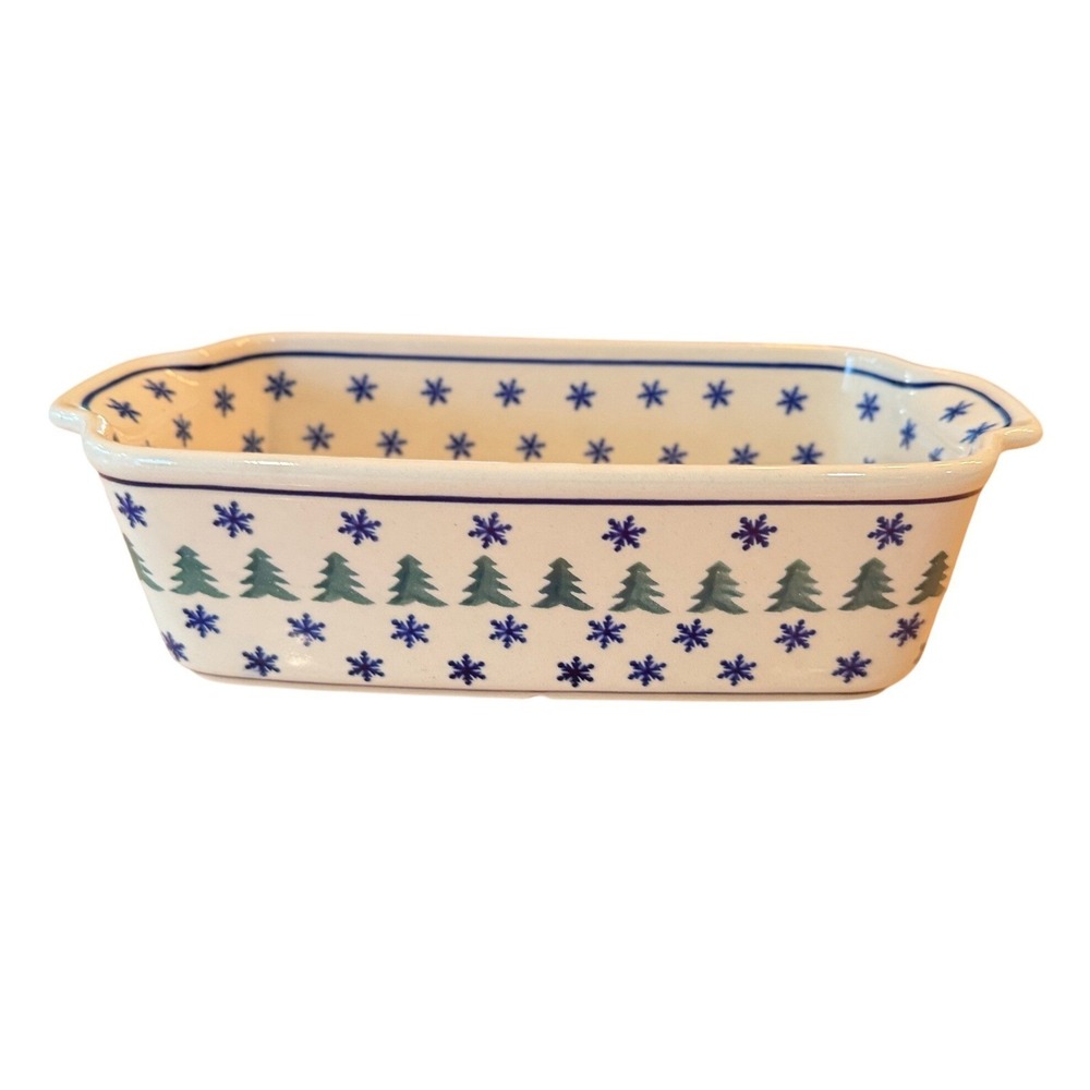 Boleslawiec Polish Pottery Loaf Pan Christmas Tree Snowflake Stoneware 145